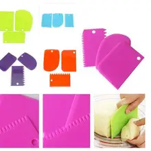 Из трех частей цветной СКРЕБОК НАБОР крем Пластик скребок торт с поверхности Ножи Diy Крем-скраб инструмент