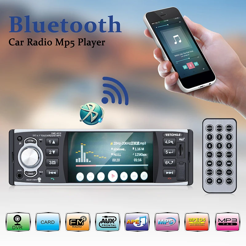 Автомобильный радиоприемник MP5 1 Din сенсорный экран 4 дюйма HD Bluetooth RDS FM AUX USB TF