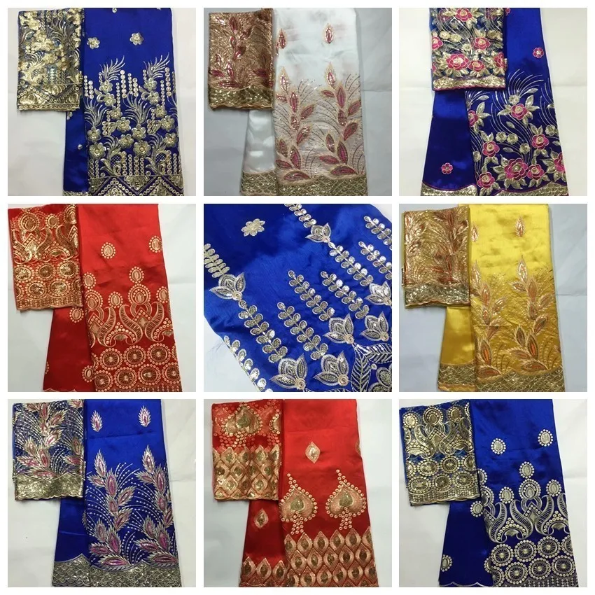 

African George Fabric High Quality Indian Raw Silk George Wrappers Hot Nigerian Lace Fabrics Set with Blouse for Wedding 5+2yard