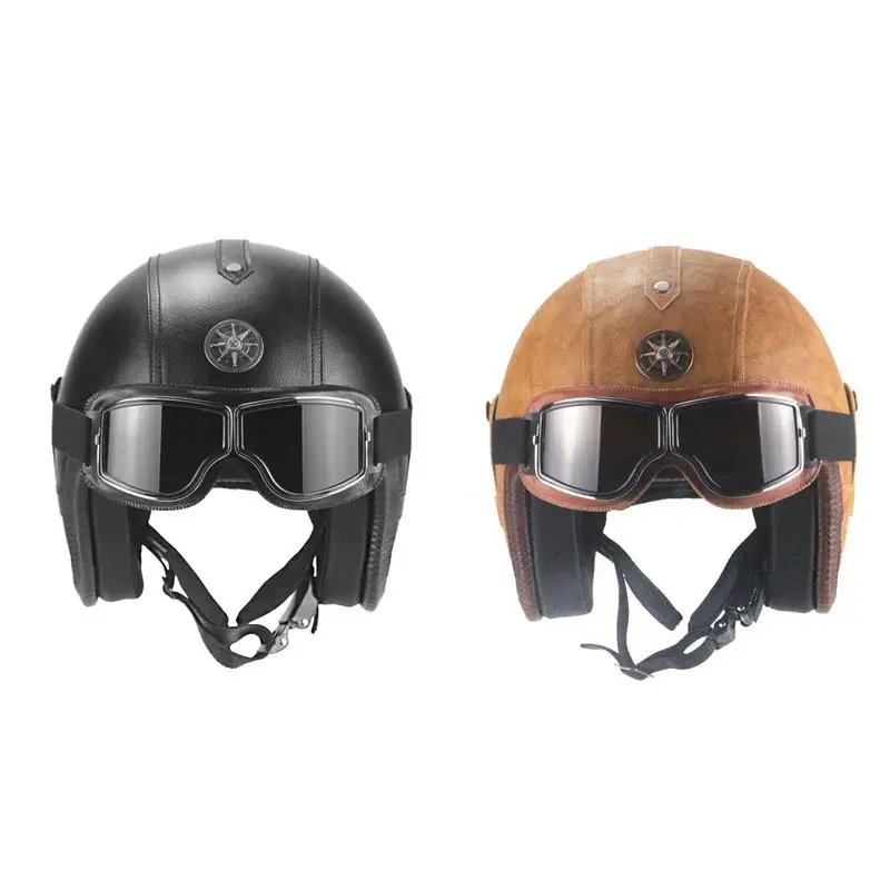 

Retro Helmeted Motorcycle Calf Electric Locomotive 3/4 Leather Half Helmeted Windscreen Quick Delivery