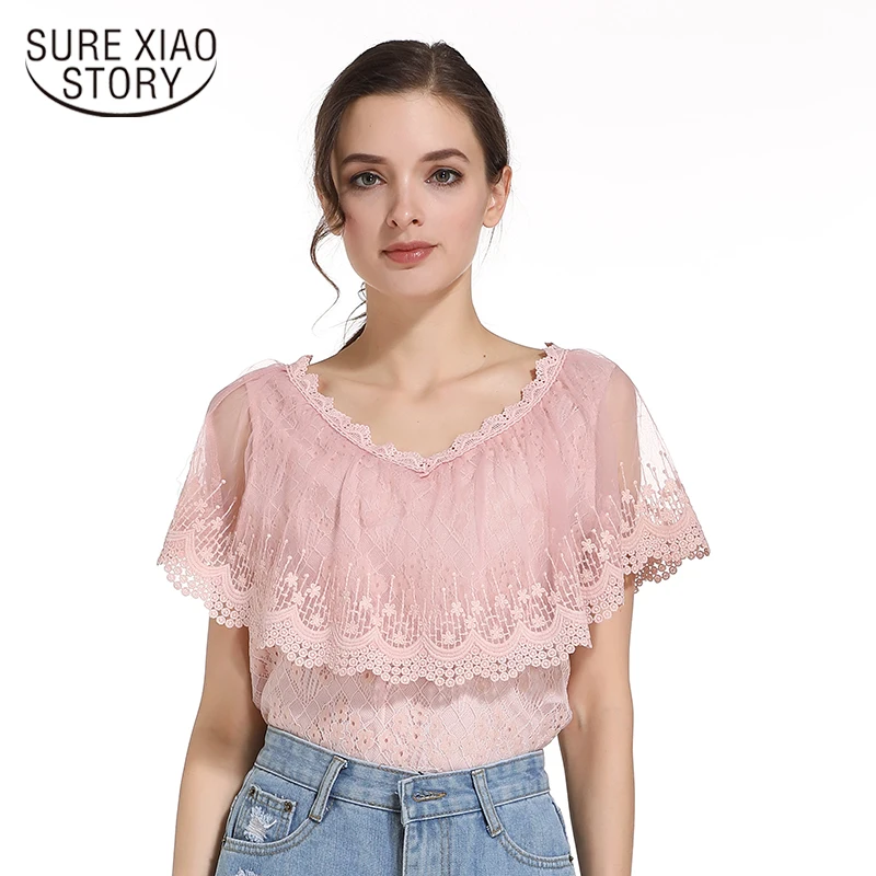 Women Tops and Blouses Summer Lace Blouse Shirt Fashion Women Blouses New 2019 Short Sleeve Lace Top Blusa Feminina 0788 30