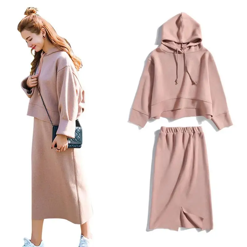 Fashion Sweatshirt Suit Korean Version Loose Casual Office Lady Hooded And Half Body Skirt Fresh Sweet |