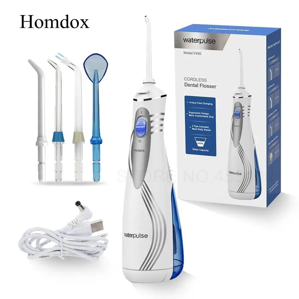 

Waterpulse V400 240ml Portable Cordless Water Flosser Oral Irrigator Electric Irrigation Oral Irrigators 4 Tips Dental Flosser