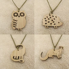 Лазерная резка Сова выдра ожерелье s экологичный динозавр Ежик бамбуковое дерево ожерелье Рождественский чулок подарок