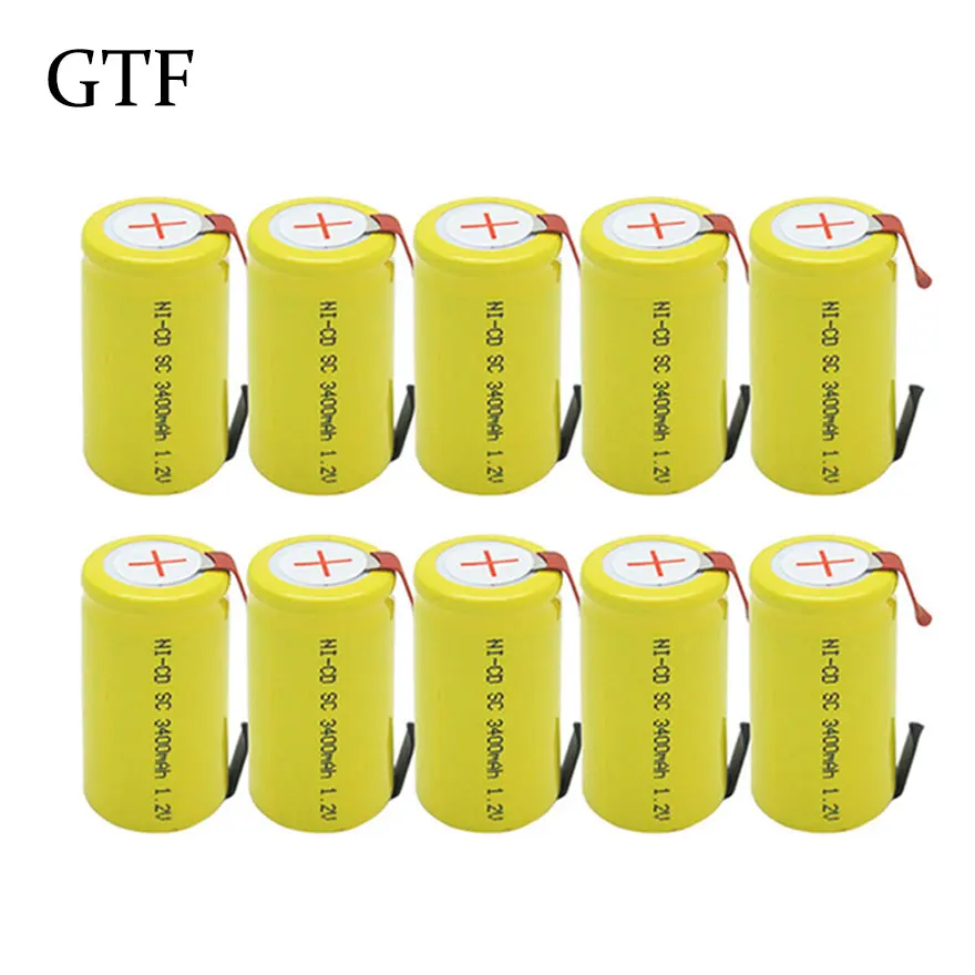 

GTF 2/4/6/10/20Pcs Sub C 1.2V 3400mah Ni-Cd Battery Rechargeable SC Replacement Battery W/Tab For Power Tools bateria recargable