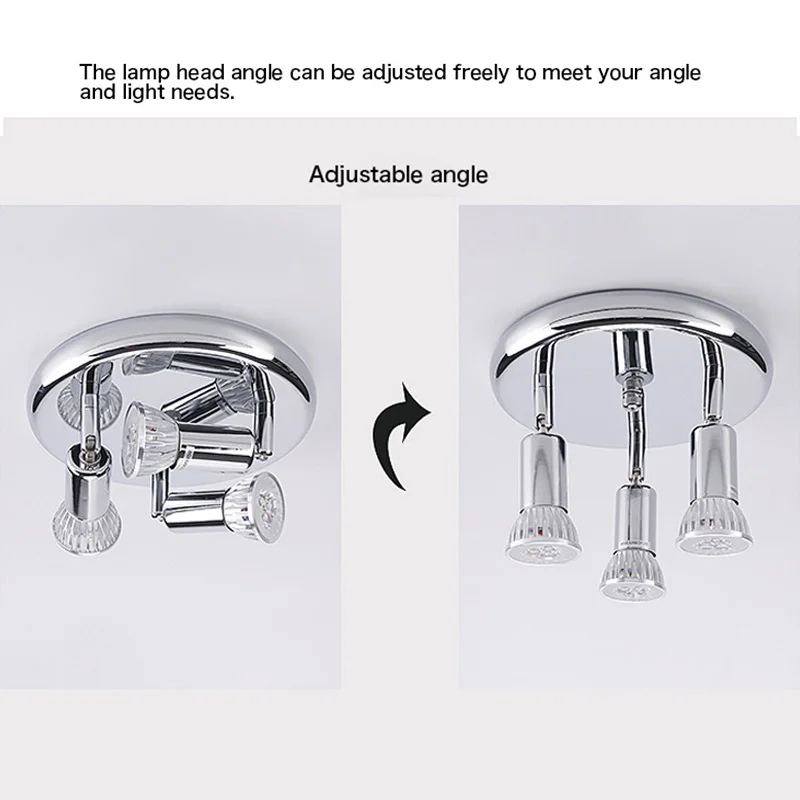 

9W LED Ceiling Light 3 Heads swiveling Light Spots GU10 Ceiling Spot Lights adjust Angle for indoor Lighting Fixtures Decoration