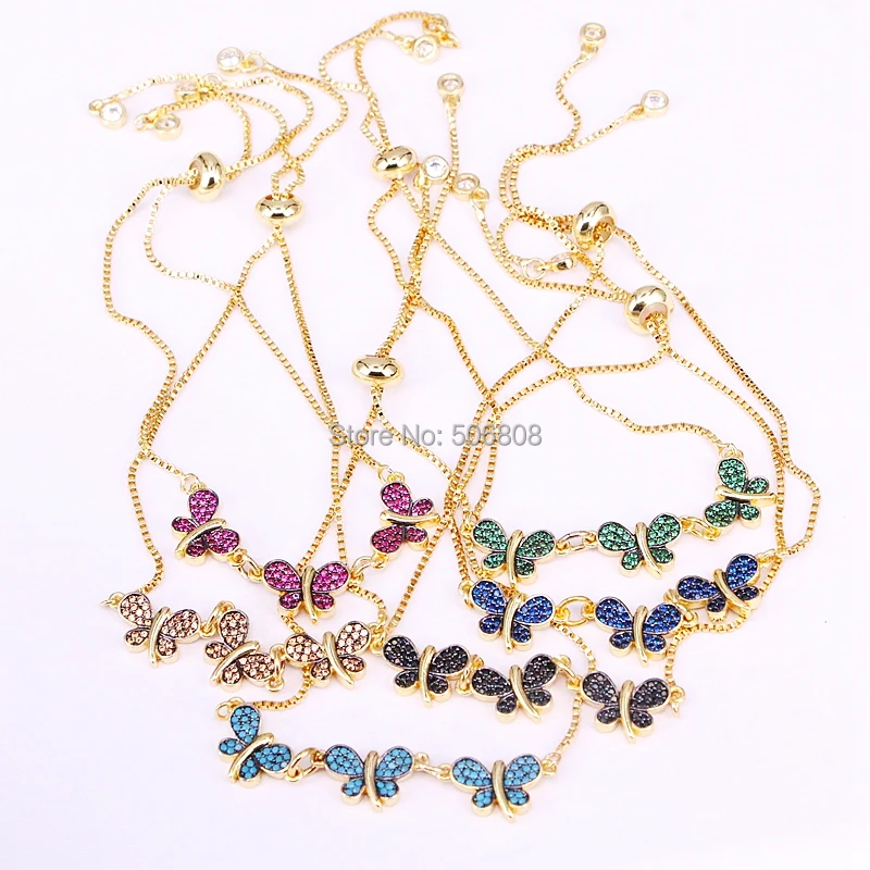 

3PCS ZYZ-B6998 Micro CZ Zircon Butterfly Beads Charm Bracelet Femme Adjustable Chain Jewelry for Women Girls