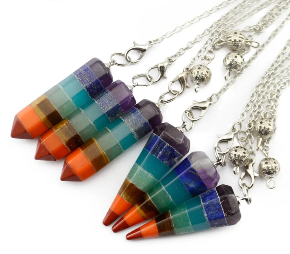 

Hexagonal Column Natural Crystal Pendant Colorful Chakra Conical Pendulum Pendant Creative Fashion Hipster Pendant Necklace