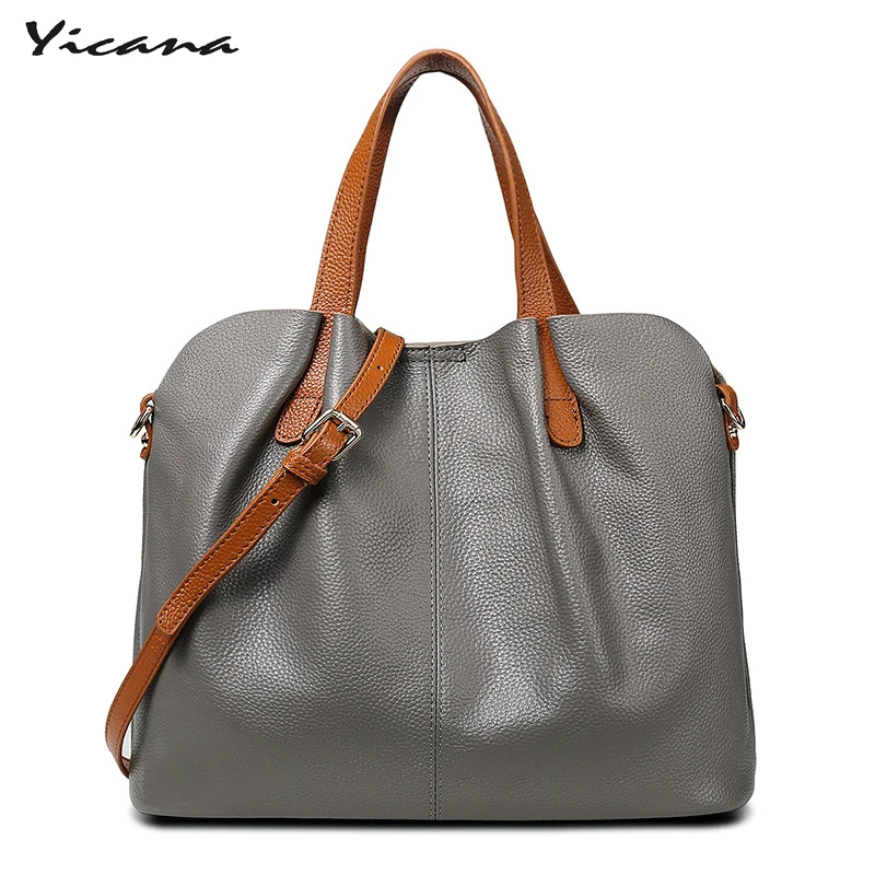 

Yicana 2018 new style 5 Colors Genuine Leather women's bag 100% cow leather handbag big shoulder slanting casual bags