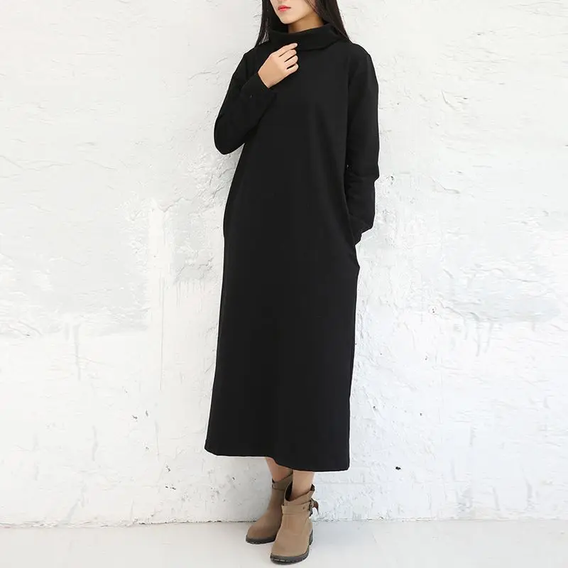 

5XL Plus Size 2019 Autumn Women Turtleneck Neck Long Sleeve Casual Solid Elegant Long Sleeve Hoodies Sweatshirt Maxi Dress