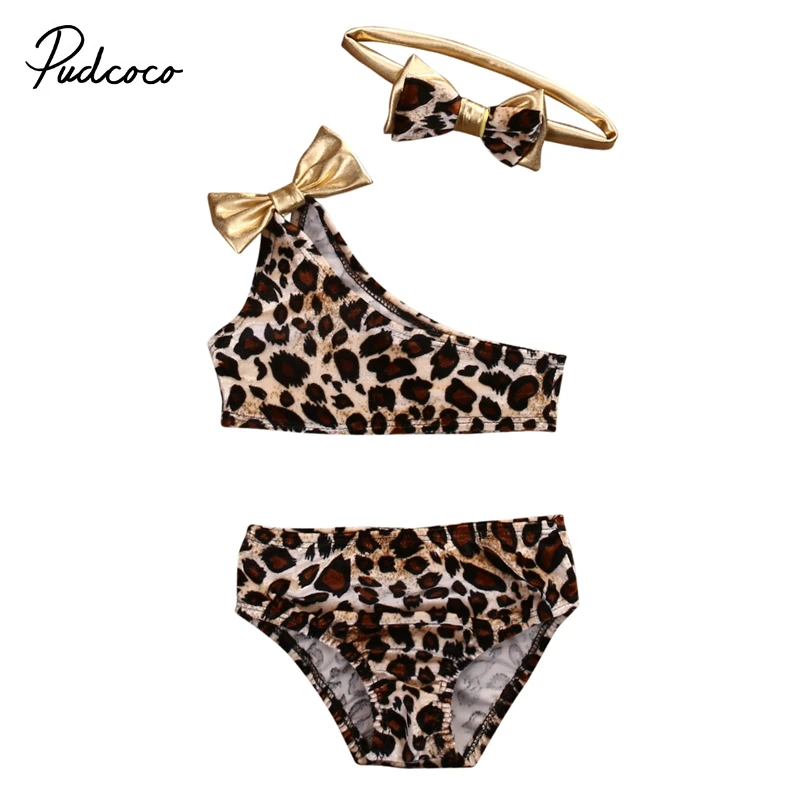 

HOT Summer Toddler Kids Baby Girls Swim Leopard Print One Shoulder Bikini Set+Short Pants Swimwear Swimsuit 3pcs Bathing Suit