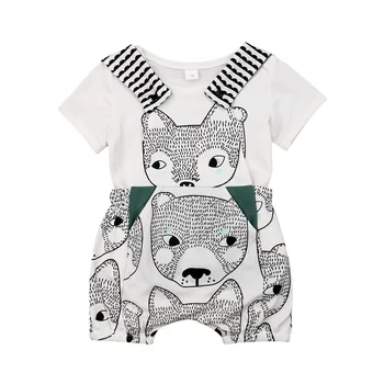 

Pudcoco 2pcs Newborn Baby Boys Girls Clothes Set Cartoon Fox Print Casual T-shirt+Bib Panst overalls Summer Cute Kids Clothing