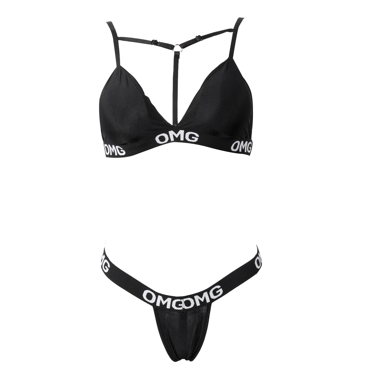 2019 Sexy mujer OMG cartas de baño brasileño vendaje empuja hacia arriba el traje de baño de traje de baño Tanga Bikini conjunto