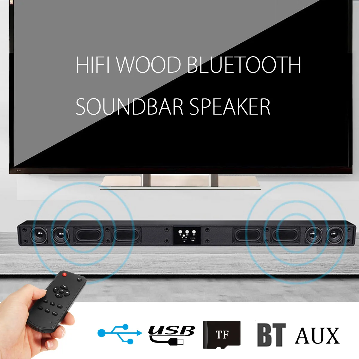 Деревянный bluetooth Саундбар ТВ динамик 60 Вт Hifi 5,1 канальный беспроводной аудио видео плеер Домашний кинотеатр звуковая панель Черный для ПК ТВ