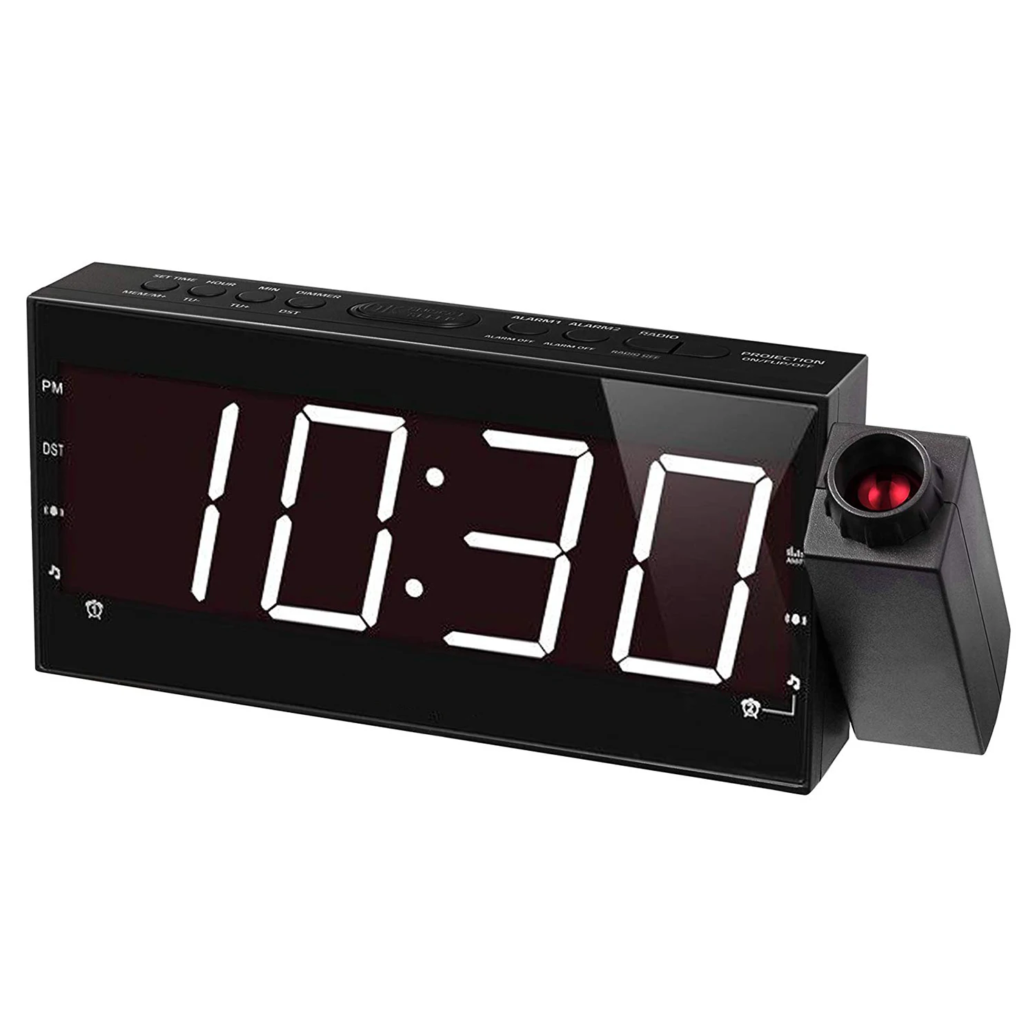 

7 inch Projection Alarm Clock for Bedrooms, Ceiling, Kitchen, Wall, Travel, Home - AM FM Radio, 3 Dimmer, Dual Alarm, USB Char