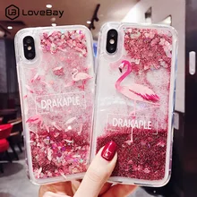 Lovebay зыбучие пески чехол для iPhone X 7 8 Фламинго телефон чехол s для iPhone 6 6s Plus XR XS Max Bling Dynamic Love Hearts задняя крышка