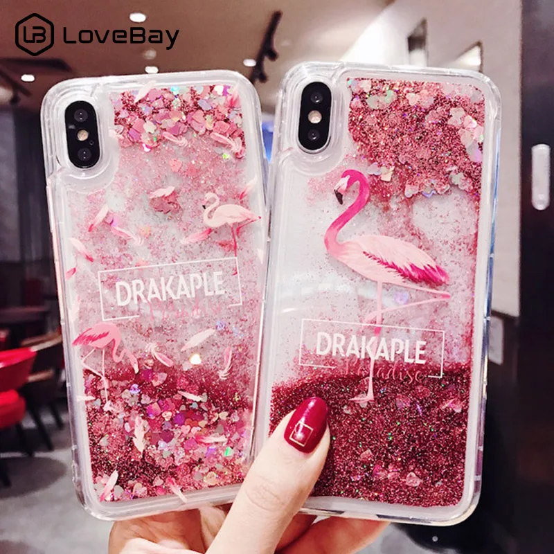 Lovebay Quicksand Case For iPhone X 7 8 Flamingo Phone Cases For iPhone
6 6s Plus XR XS Max Bling Dynamic Love Hearts Back Cover