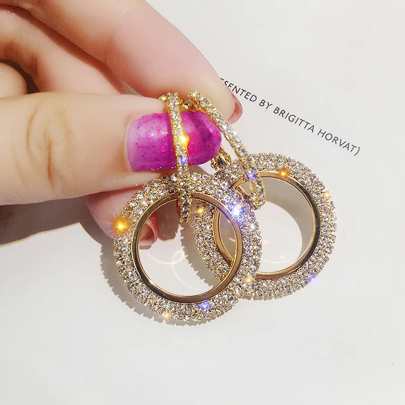 

New Rhinestone Korean Fashion Hollow-out Round Drop Earrings Women Luxury Crystal Female Party Gold Silver Trend Earrings Brinco