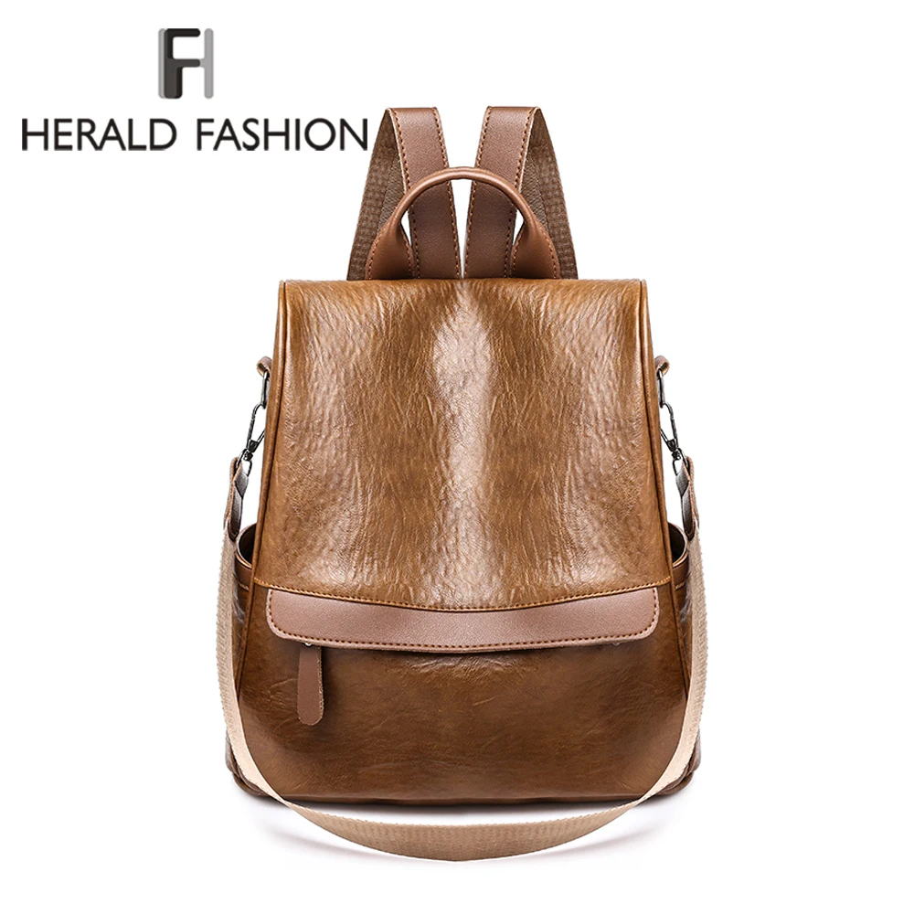 Herald de moda Mochila de cuero de las mujeres Vintage de chicas de la Universidad estudiante bolsas de la escuela Mochila Casual de mujer Mochila Herald de moda Mochila de cuero de las mujeres Vintage de chicas de la Universidad estudiante bolsas de la escuela Mochila Casual de mujer Mochila