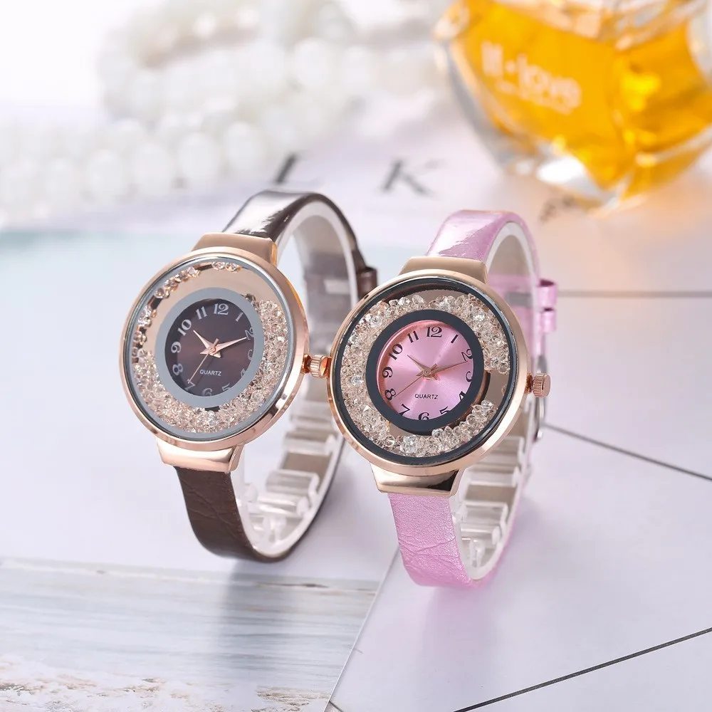 2019 розовые, золотые, женские модные кожаные женские часы со стразами зыбучие пески Цифровые кварцевые часы Horloge Dames Relogio Feminino