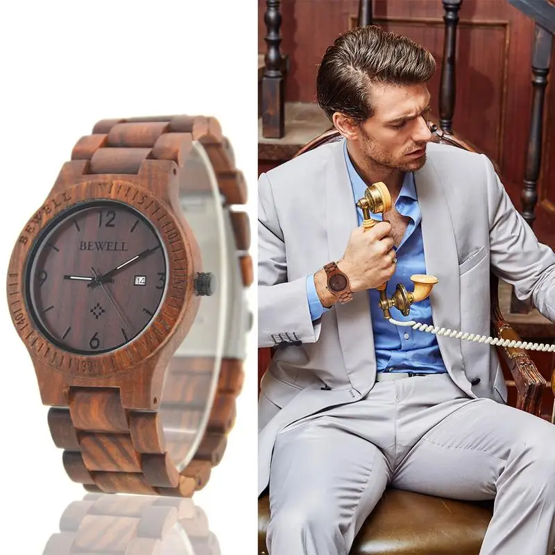 

BEWELL Top Brand Luxury Wooden Watch Men Watches 2019 Brand Fashionable 100% Natural Wood Calendar Quartz Watch For Men