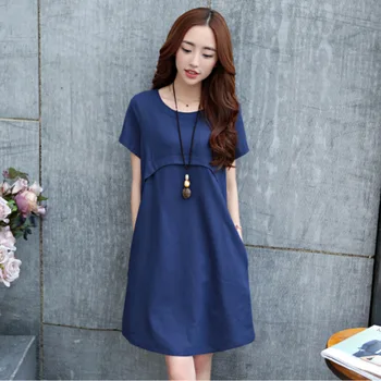 

New Maternity Dresses Cotton And Linen Pregnant Women Summer Dress Loose Breathable Breastfeeding Nursing Dress