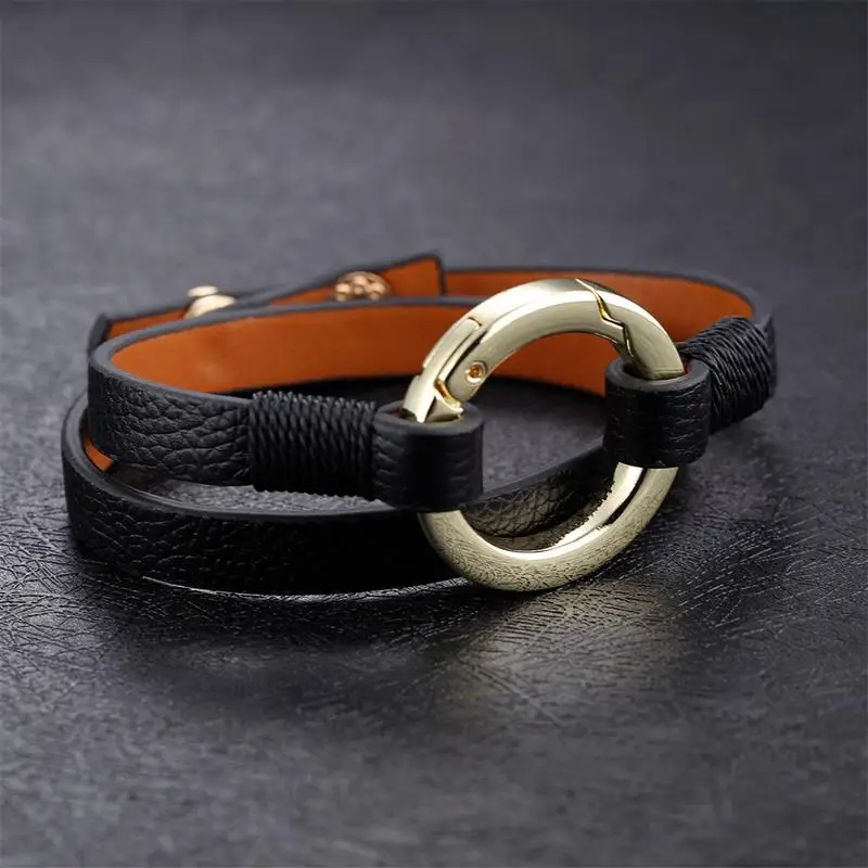 

Fashion Leather Bracelet for Women Vintage Double Layer Adjustable Black Rope Chain Wrap Wristband Female Jewelry Party Gifts