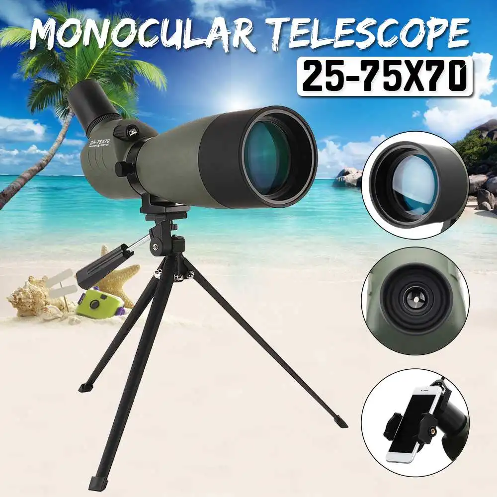 25-75x70 HD عدسة أحادي تلسكوب ترايبود الهاتف المحمول كليب للرؤية الليلية في الهواء الطلق دعم الهاتف المحمول اطلاق النار