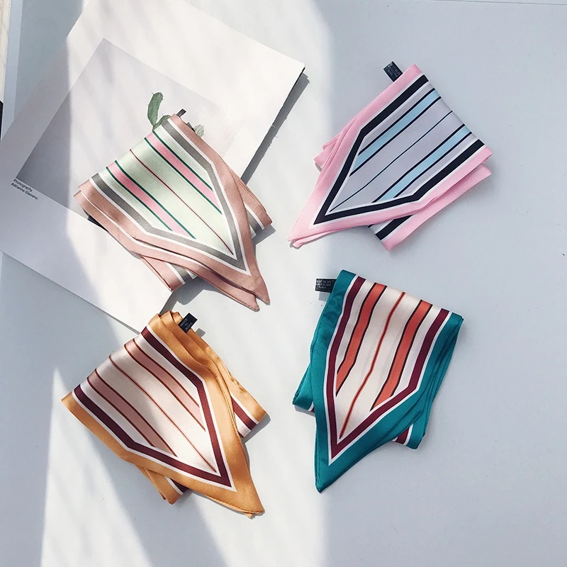 New Women's Square Scarf Silk Head Stripe Double-Sided Small Retro Hair Band Small Fashion Scarf