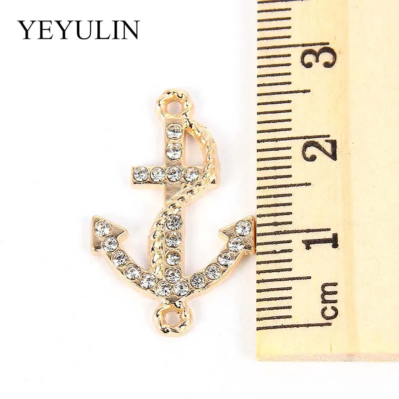 

10PCS Gold Silver Full Rhinestone Zinc Alloy Anchor Charms Connector For Unisex DIY Necklace Bracelet Jewelry Accessories