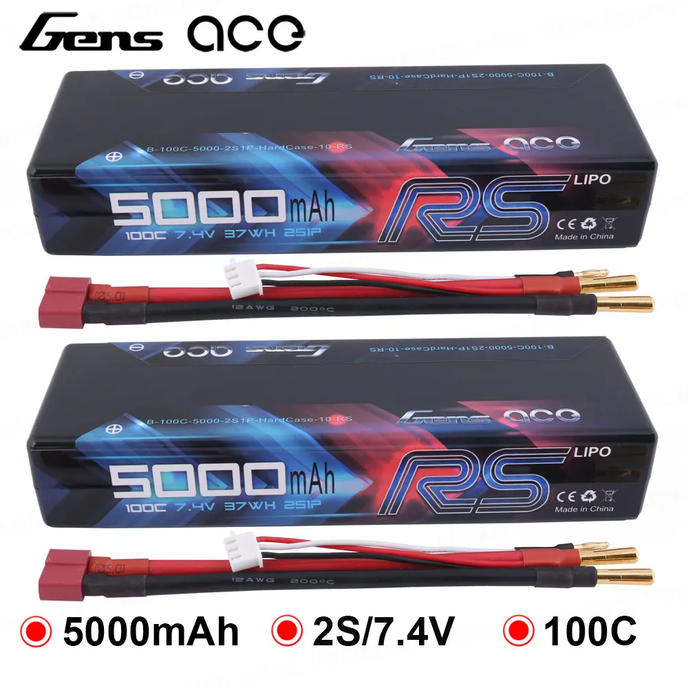 Gens ace Lipo батарея 7,4 в 5000 мАч 100C-200C Lipo 2 S батареи пакет разъем типа «deans» для HPI Vaterra Ofna Kyosho RC автомобиль