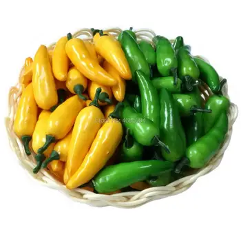 

Gresorth 50pcs Artificial MINI Yellow & Green Pepper Fake Chili Home Kitchen Decoration Photography Props