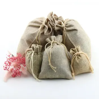 

50pcs/lot Natural Linen Drawstring Bag 9x12cm 7*9cm pack of 50 Birthday Wedding Party Candy Sack Jewelry Gift Pouch