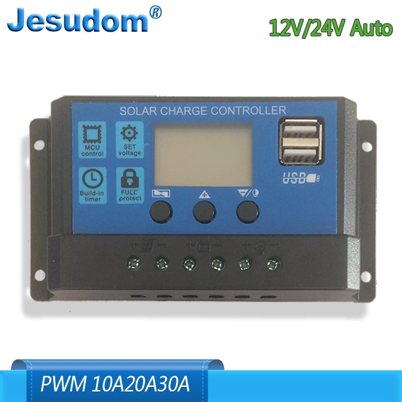 30A/20A/10A 12 В 24 в автоматический Солнечный контроллер заряда PWM с ЖК-дисплеем Dual USB 5 В выход Солнечная Панель зарядное устройство регулятор PV Home