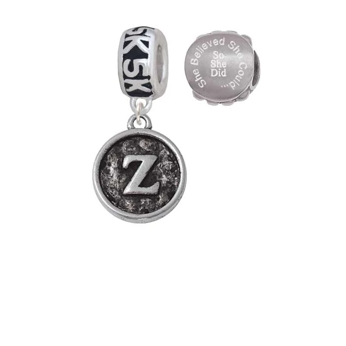 Silvertone старину круглый уплотнение-Initial-Z-5 K Run она считала что может очаровать бусы