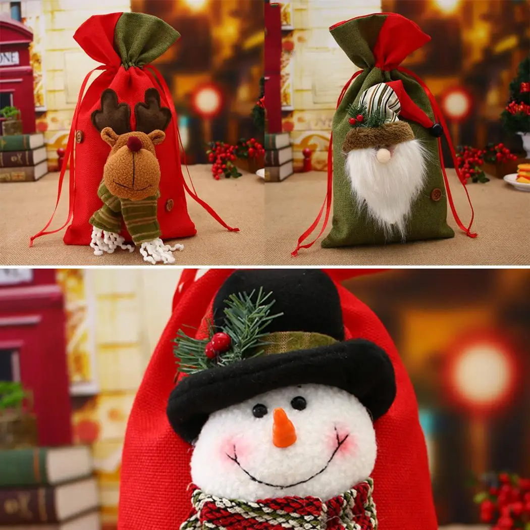 Snowman Elk Pattern Drawstring Christmas Candy Gift etc Bag Home Outdoor Decoration | Дом и сад