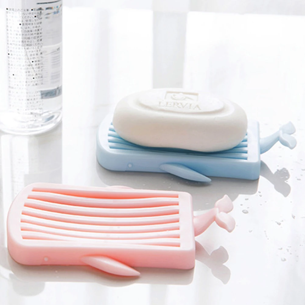 

1PC Creative Whale Shape Soap Dish Tray with Drain Plastic Soap Box Holder for Shower Bathroom Kitchen (Pink)