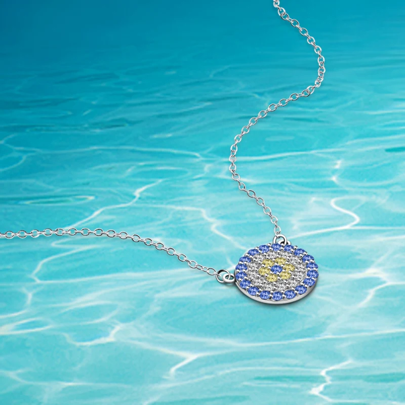 

New Fashion 925 Sterling Silver Blue Evil Eye Pendant Round Necklace For Women High Quantity Jewelry