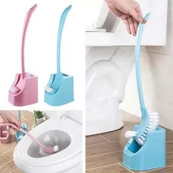 

Plastic Toilet Cleaning Brush Curved Clean Bending Handle Brushes w/Base 2 Colors