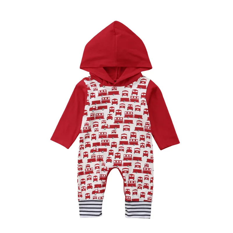 Cute Newborn Infant Kid Baby Boy Girl Xmas Car Print Hooded Jumpsuit ...