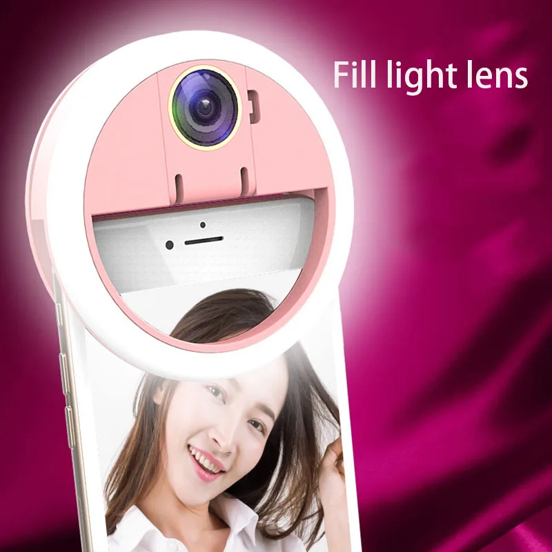 

Ring Selfie Light for iphone LED Fill Light with HD wide-angle len photo Selfie Light for mobile phone portable USB charging