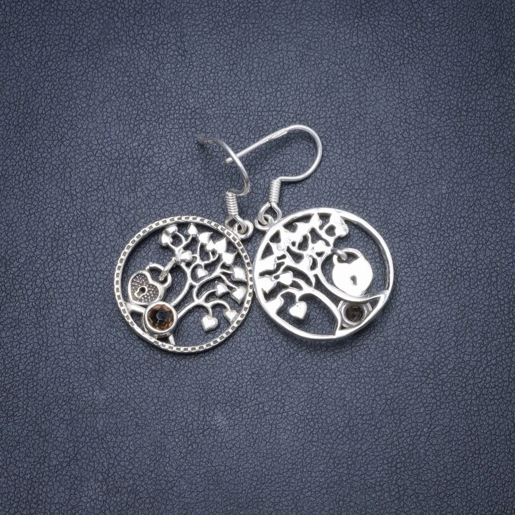 

Natural Smoky Quartz Handmade Unique 925 Sterling Silver Earrings 1.5" Y1824