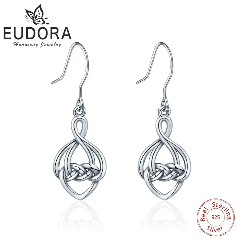 Eudora 925 Sterling Silver Good Luck Eternity Knot Drop Earrings