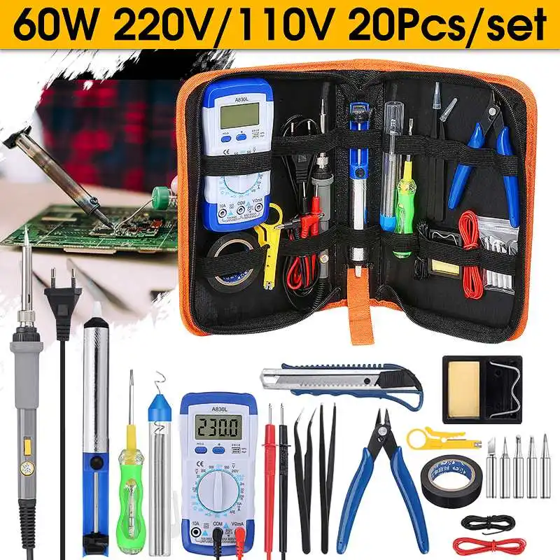 

20pcs Soldering Iron 220V 110V 60W New Adjustable Temperature Electric Solder Iron Kit Rework Station Heat Pencil Repair Tool