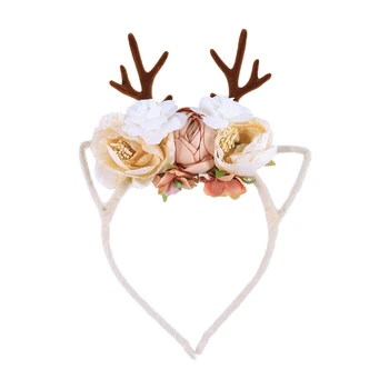 

1PC Headband Antler Artificial Blossoms Elastic Beautiful Novelty Hairhoop Headdress for Cosplay Women Girls Christmas Party