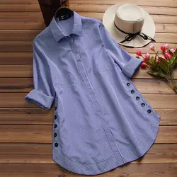 Стильные женские свободные рубашки повседневные хлопковые смеси с длинным рукавом Топы Блузка XL ~ 5XL