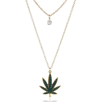 

Simple Multi-layer Small Green Delicate Maple Leaf Necklace Temperament Autumn and Winter Leaves Plant Long Sweater Chain