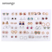 36 пар/лот, смешанные дизайны, случайно Кристальные милые Медвежонок цветок яблоко, маленькие золотые и серебряные модные детские пластиковые серьги для девочек для женщин