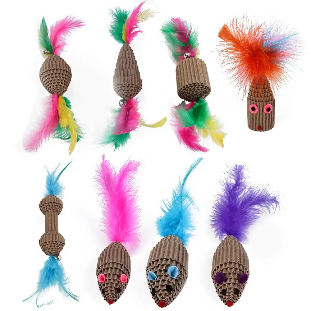 

Creative Pet Toy Colorful Feathers Various Corrugated Mouse Cats Claws Puzzle Funny Cat Feather Claw Claw Molar Toys