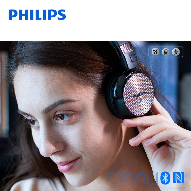 Оригинальные беспроводные bluetooth-наушники Philips Shb8850 с активным шумоподавлением Nfc гарнитура с микрофоном для S9 S9 Plus